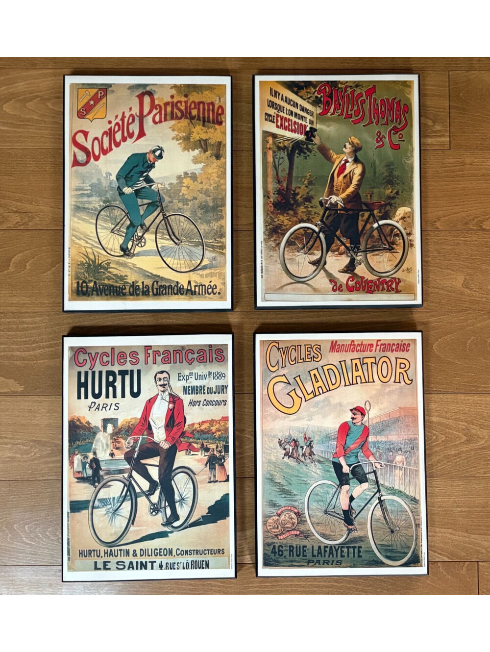 4 cadres rétro & vintage thème "bicyclettes" laminé sur bloc 1 1/4" épais